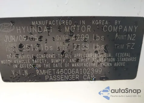 2006 Hyundai Sonata Gl из США, поврежденный, VIN KMHET46C06A102399